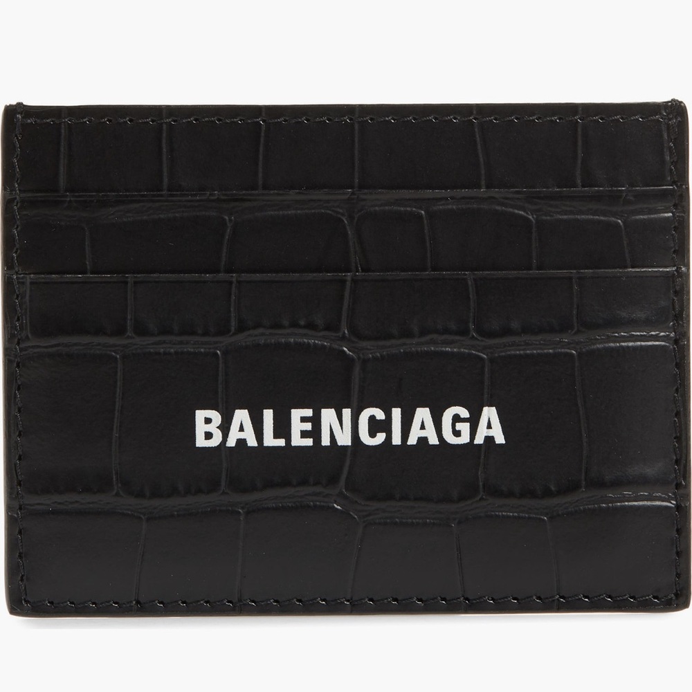 Balenciaga Black Embossed Leather Card Holder